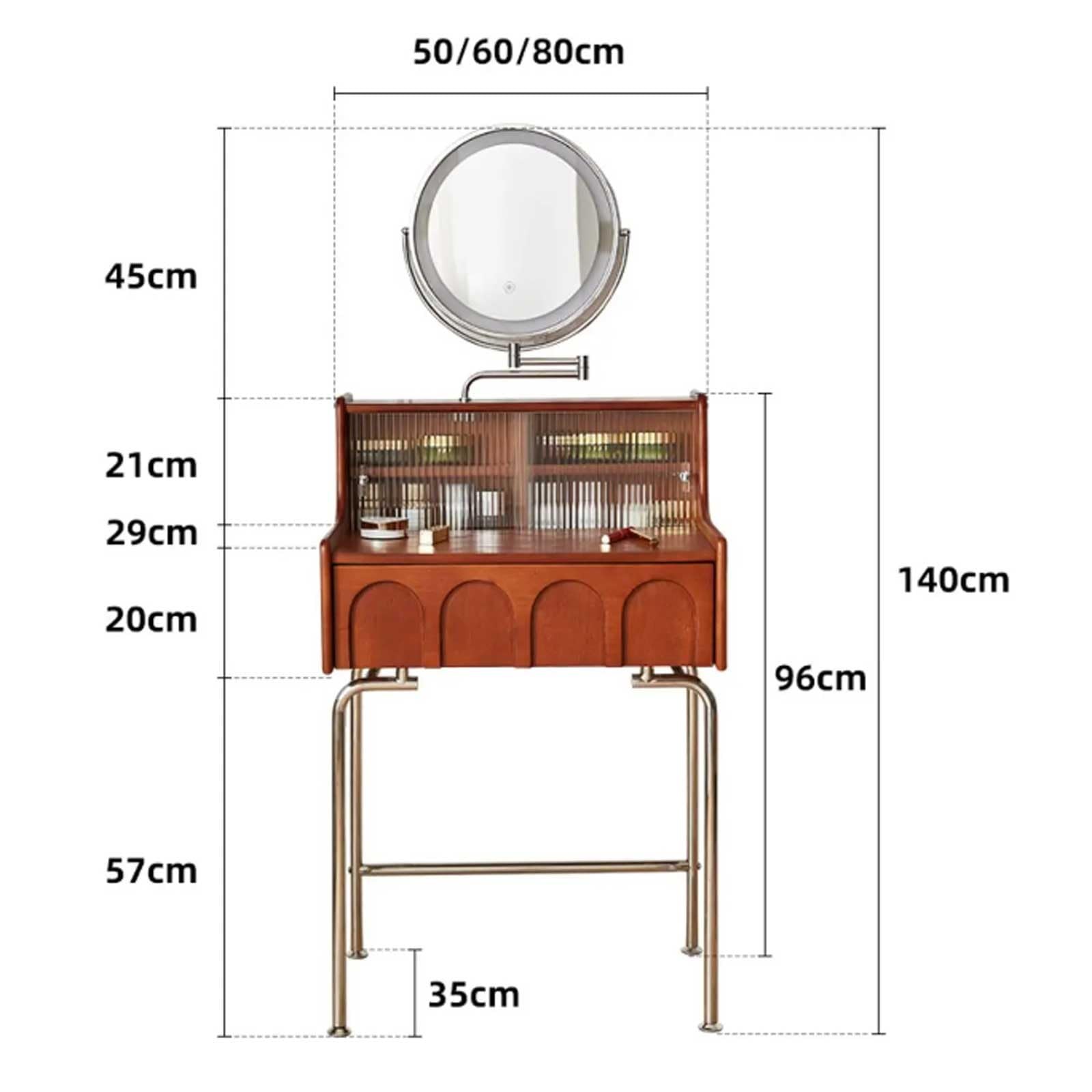 Dressing Table Drewniana toaletka do makijażu w stylu vintage z lustrem Mała toaletka Sypialnia Toaletka do makijażu Organizatorzy Meble do sypialni Makeup Wardrobe(60cm)