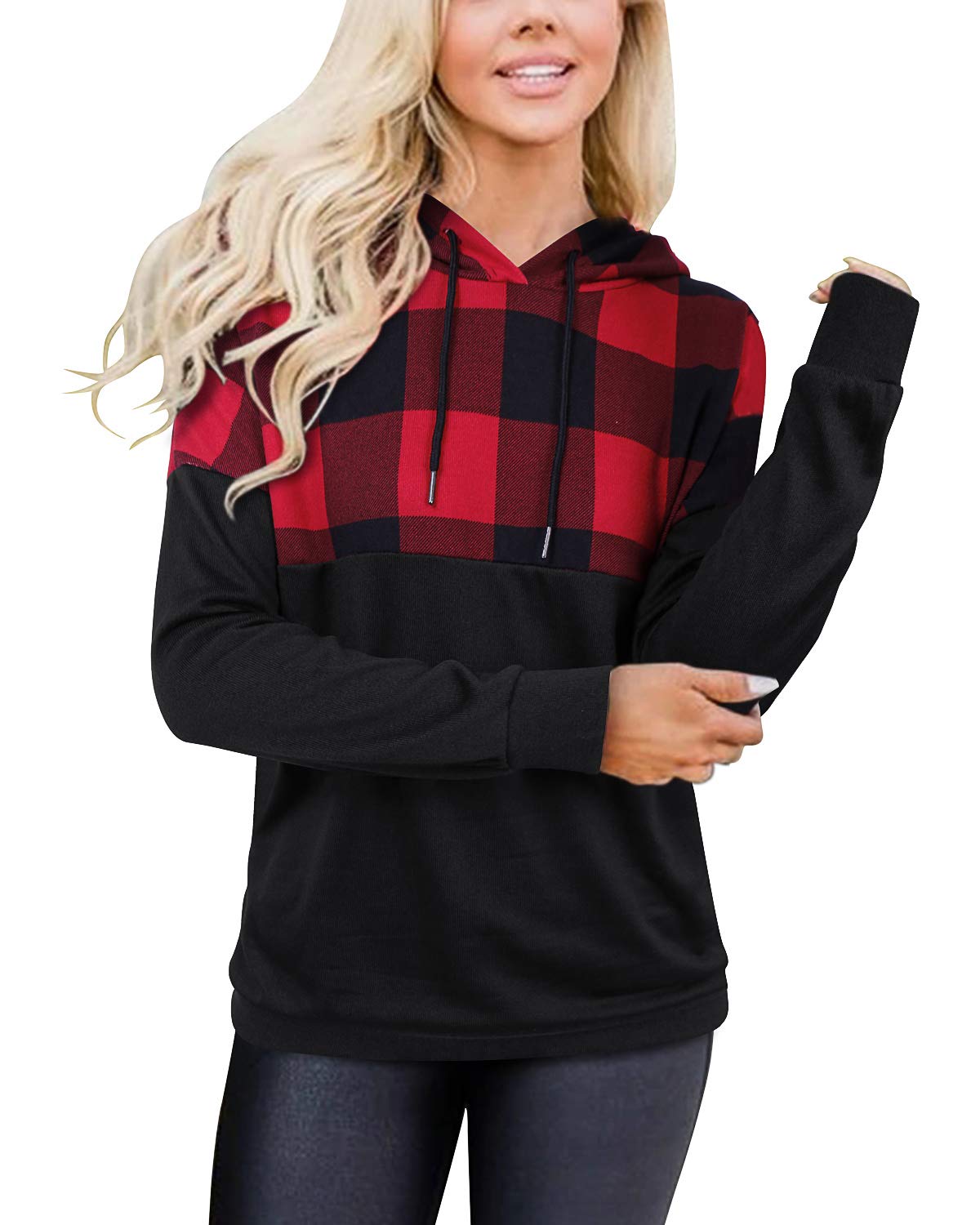 Women's Half Zip Color Block Sweatshirt Hoodies Drawstring Pullover Tops with Pockets