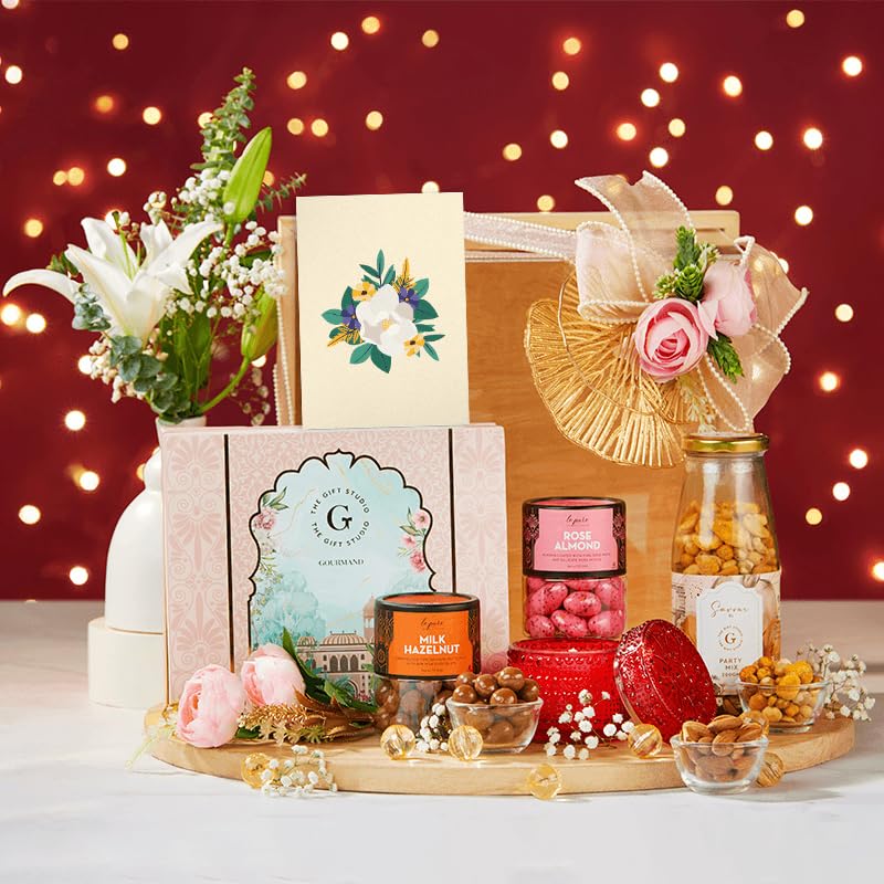 THE GIFT STUDIO.COM Wedding Treats Hamper | Premium Wedding Gift Box for Couple | Elegant Celebration Hamper with Gourmet Snacks & Chocolates | Perfect Wedding, Engagement & Anniversary Gift-image-33