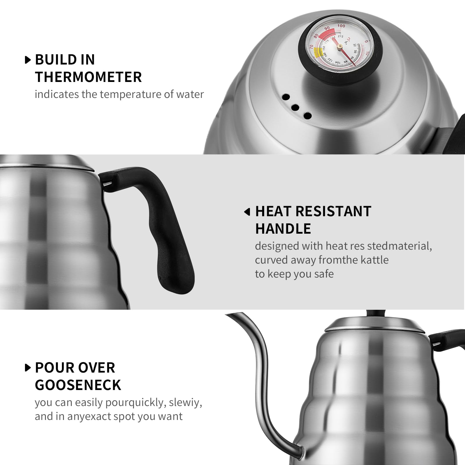 Pour Over Kaffeebereiter-Set – 1,2 l Schwanenhals-Wasserkocher mit Thermometer, Kaffeemühle & 590 ml Tropfkaffeemaschine – Edelstahl Pour Over Kaffee-Set
