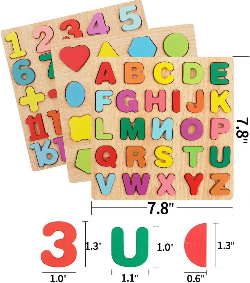 Image of Wooden Learning Educational Board for Kids, Puzzle Toys for 2 Years Old Boys & Girls Educational Toys for Toddlers & Preschoolers, ABCD (Alphabet, Numbers, Shapes