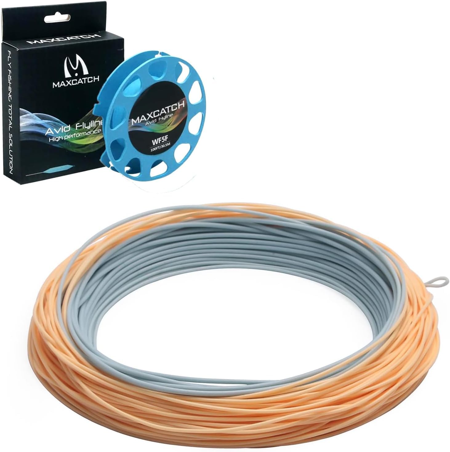Maxcatch Weight Forward Fly Fishing Line with 2 Welded Loops, Floating Fly Lines, 100FT (WF1F, 2F, 3F, 4F, 5F, 6F, 7F, 8F) (Fly Line-Power Blue&Light Beige with 2 Welded Loops, WF8F-100FT)