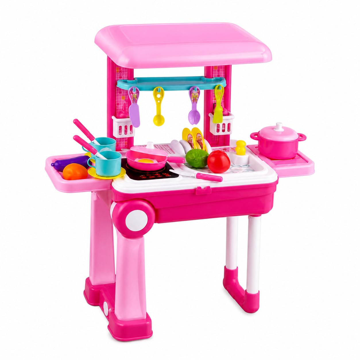 TOYCKER 2-in-1 Kids Kitchen Play Set, Portable Pretend Play Cooking Station in Travel Trolley Suitcase, Toddler Chef Toy with Pots, Pans, Play Food & Utensils, Educational Gift | Ages 3+-image-39