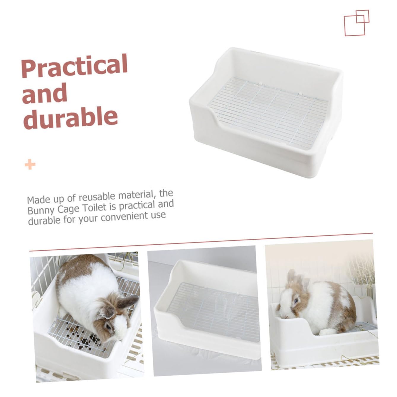 Kaninchenkäfigtoilette mit Flacher Form, Zwei Stück, Weiß, Kunststoff