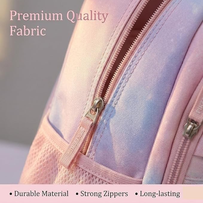 Image of Girls School Backpack Cute Pink Pastel Gradient Bag with Multiple Compartments Lightweight Durable Bookbag for Kids Students (purple bag)