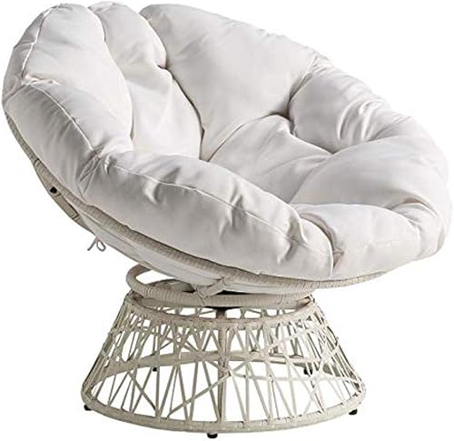 OSP Home Furnishings - Silla Papasan de mimbre con giro de 360 grados, estructura blanca con cojín blanco Marco blanco con cojín blanco,Marco marrón