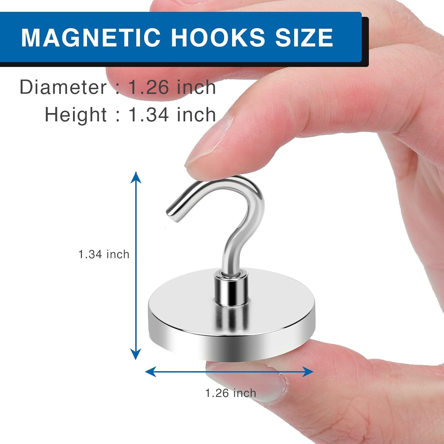 CAVERNSHOP 5 PCS Heavy-Duty Magnetic Hooks – Wall Mount Magnet Hooks, No-Drill Waterproof Hangers for Kitchen, Bathroom, Home & Office – Holds Towels, Keys, Bags, Coats (Silver Magnatic)