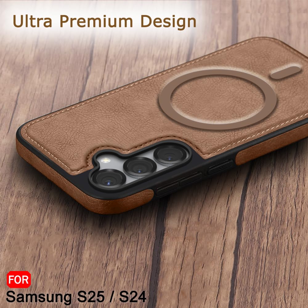 TheGiftKart Genuine Leather Finish Back Cover Case for Samsung Galaxy S25 / S24 5G | Raised Edges for Camera & Screen Protection | Shockproof Stunning Minimalist Design (MagSafe Compatible, Brown) — Amazon image 4