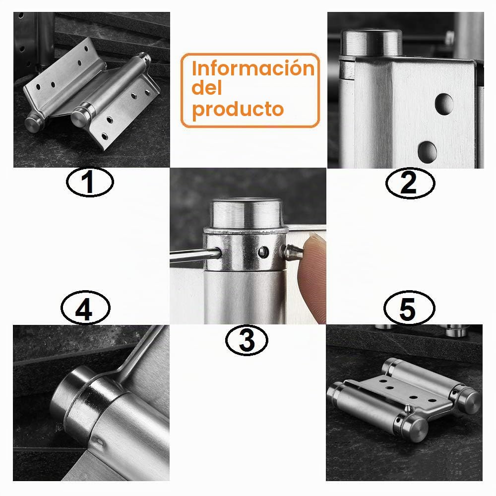 2 Piezas Bisagras para Puertas de Doble Acción Bisagras de Puertas de Acero Inoxidable de 3 Pulgadas Bisagras de Vaivén de 180 Grados Bisagras con Muelle para Puertas de Cocina Cafetería Bar