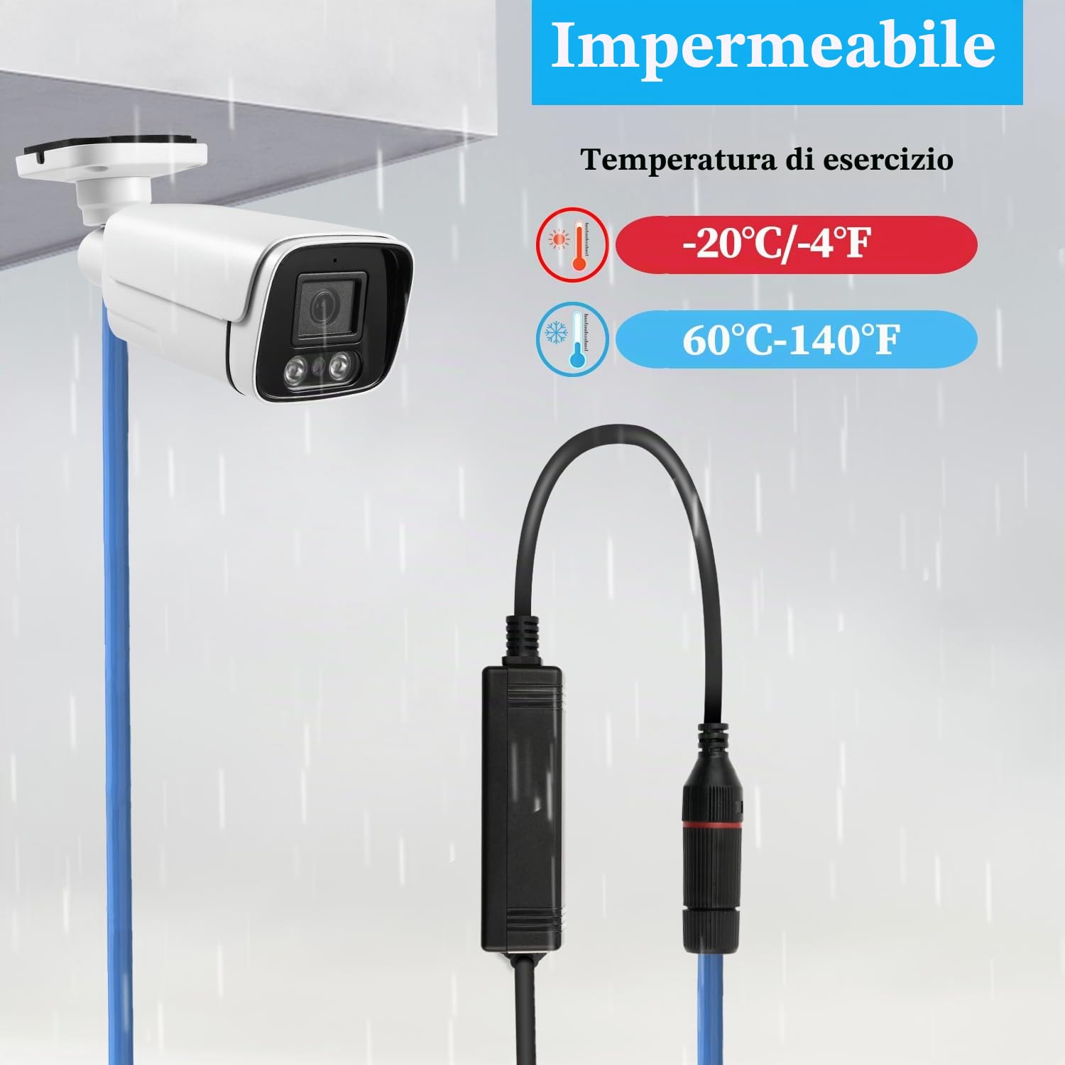 Convertitore PoE impermeabile 48 V a 24 V, uscita 24 V, 25 W max, IEEE802.3 af/at, adattatore PD3002