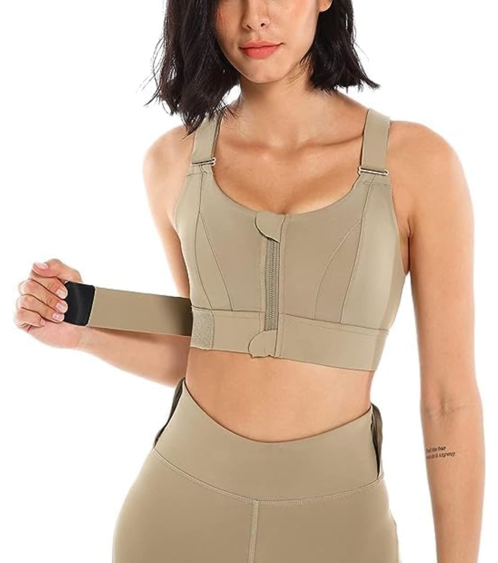 Women's High Support Front Zip Sports Bra-Full Coverage Gym Yoga Bra, Adjustable Straps High Impact Workout Running Fitness Activewear Breathable Stretch Sports Top-image-17
