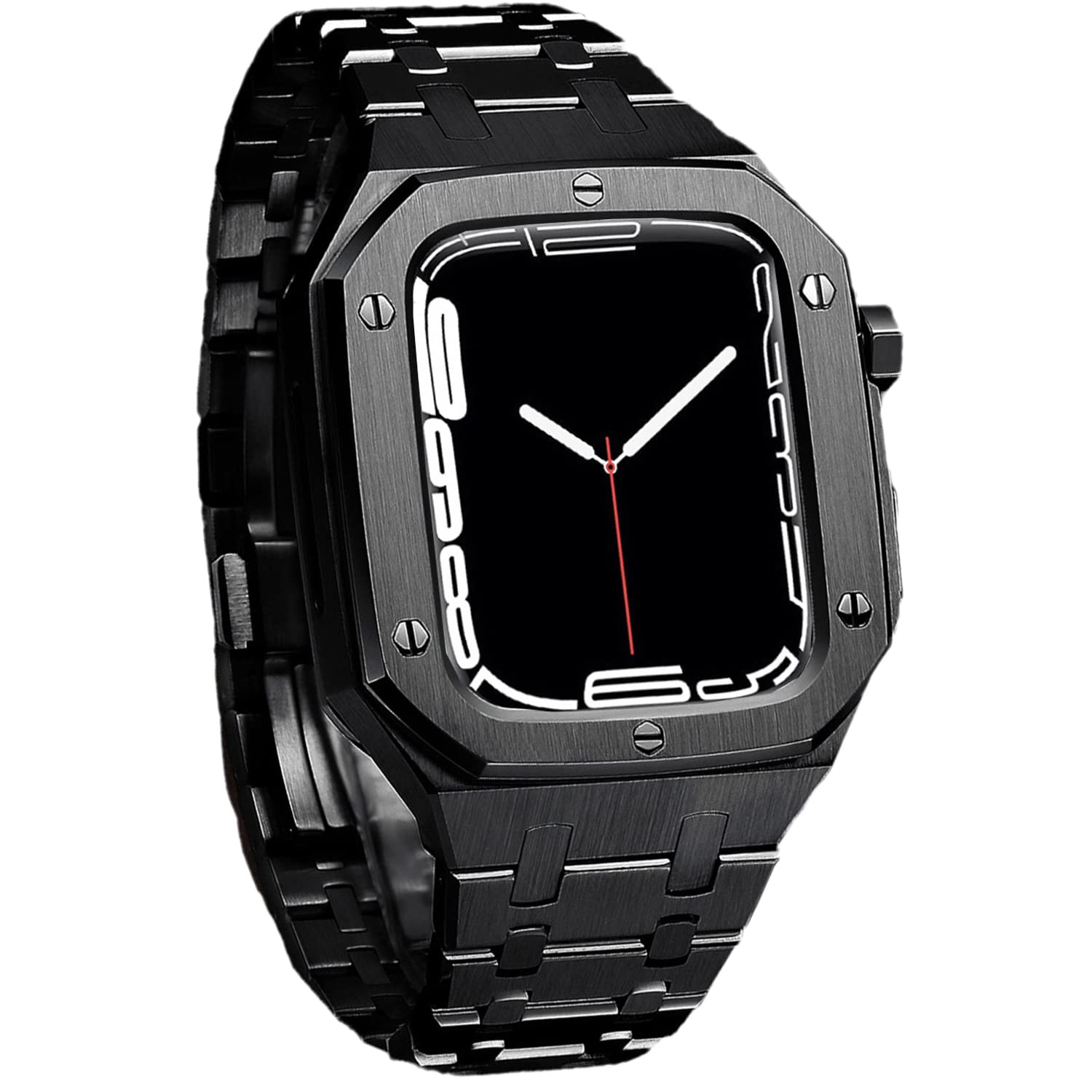 OlytopCompatible for Apple Watch Bands 44mm with Bumper Case, Luxury Stainless Steel Replacement Strap Apple Watch SE and iWatch Series 6 5 4, Retrofit Kit Metal Bezel for Men, Black