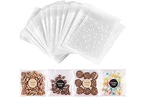 100-Pack Self-Adhesive White Polka Dot Cookies Bags with Stickers (5.5 x 5.5 Inches)
