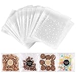 NPLUX 100 PACK Self Adhesive Cookie Bags Cellophane Treat Bags Thank You for Gift Giving Candy with Stickers(White Polka Dot, 5.5x5.5 INCH)