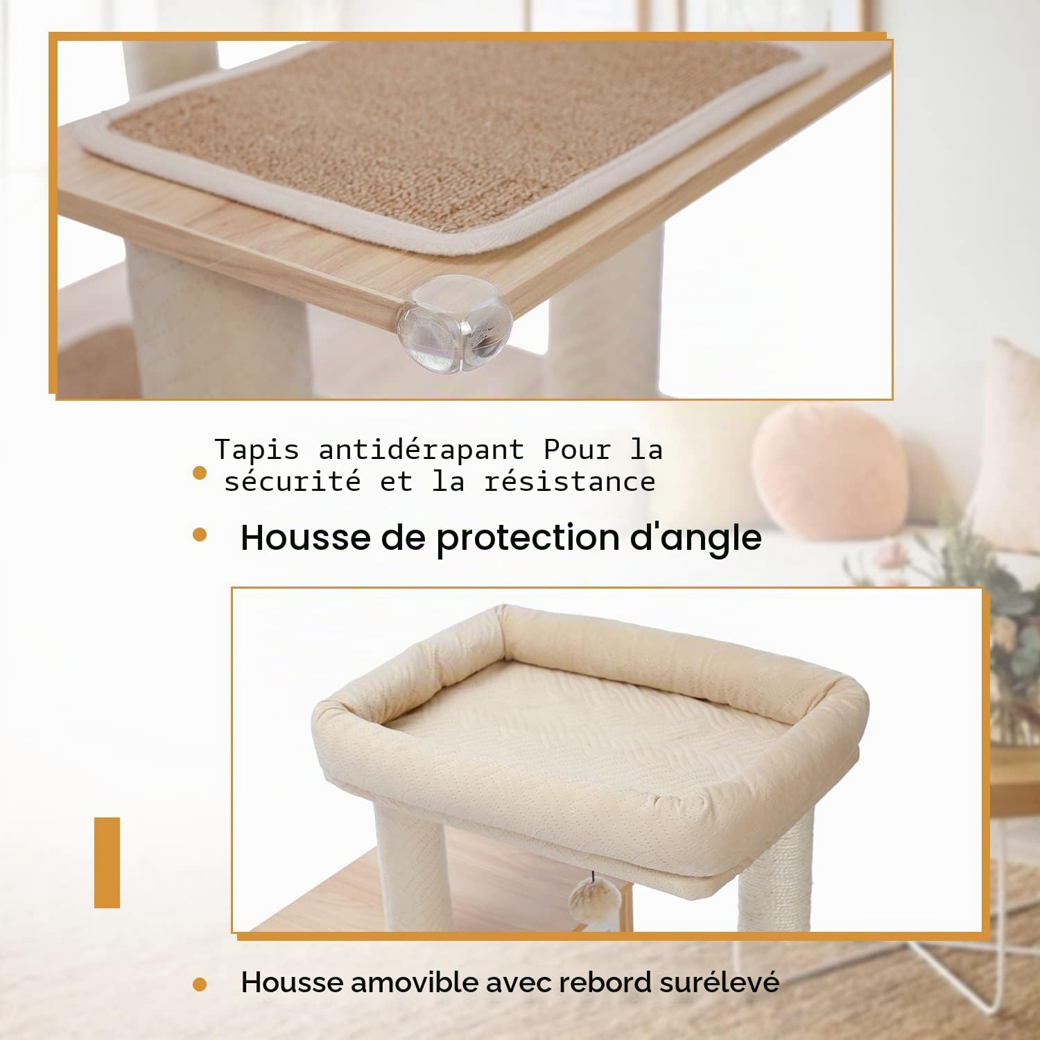 PAWZ Road Arbre à chat moderne en bois avec armoire de rangement, litière pour chat, enclos et spacieuse maison pour chat. Grande perche supérieure et hamac. Beige