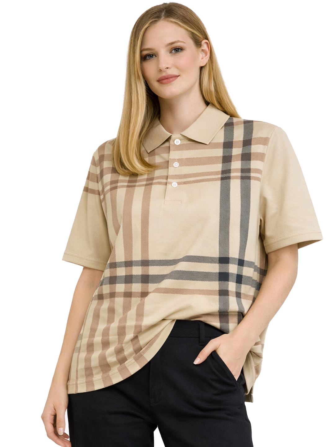 Women's Half Sleeves Printed Oversized Polo T-shirt-WPOLO117-picture-27