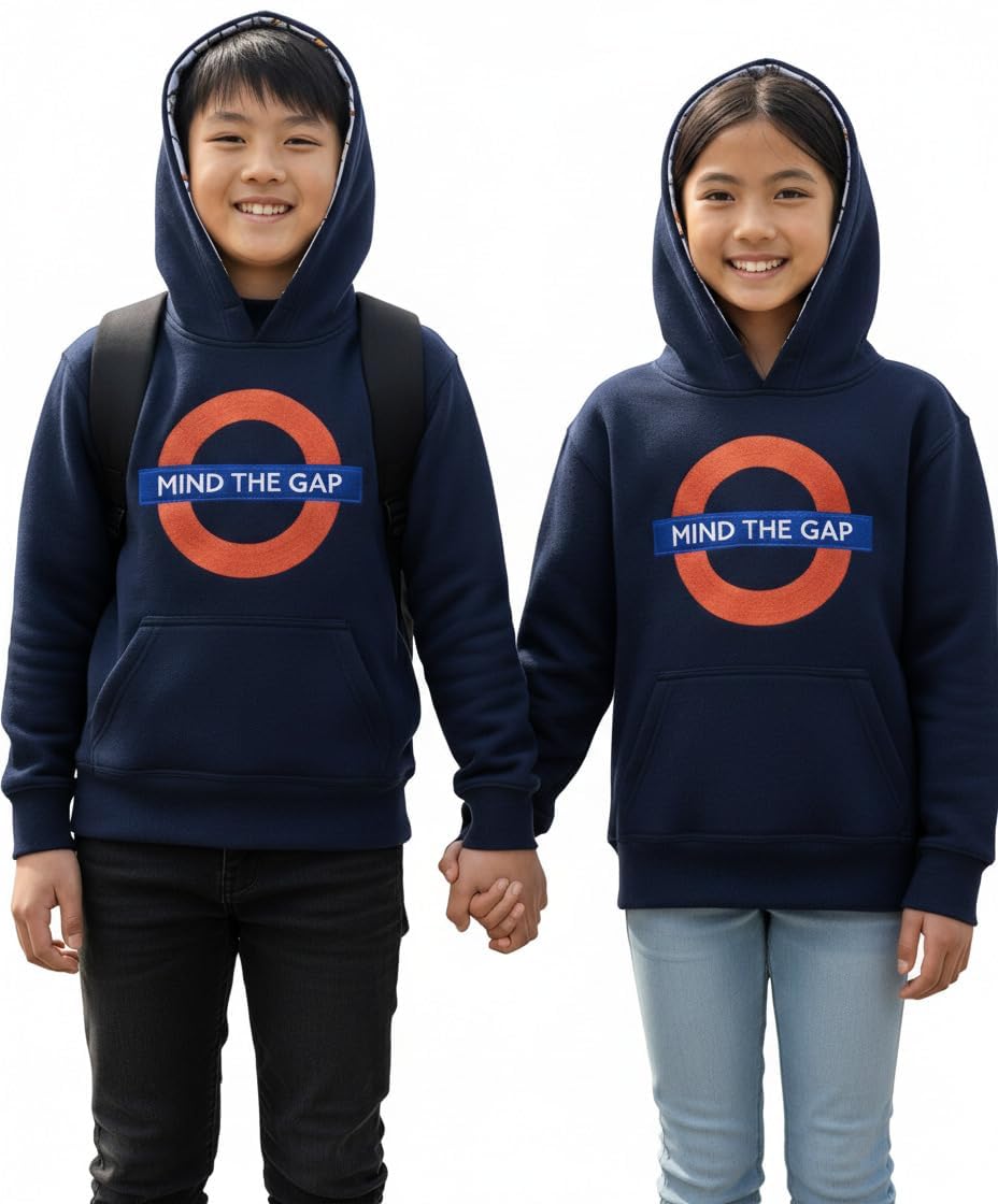 London Underground Kids Hoodie – Official Licensed TFL Navy Sweatshirt with Chain Stitch Embroidery & Tube Map Hood | Unisex pullover hoodie 1 to 13 years