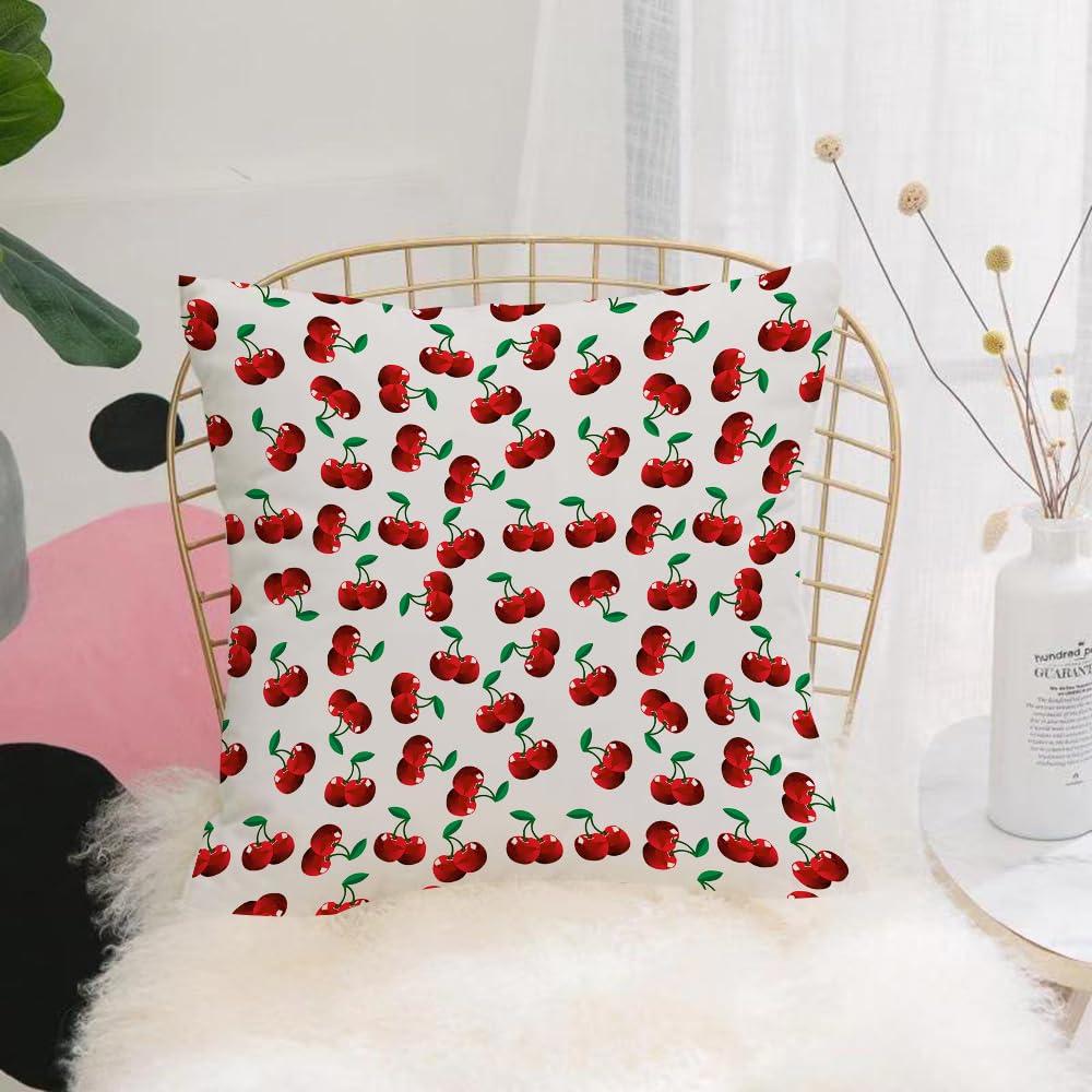 Hyosxw Seamless Texture With Pink Red Cherries On A - A6 Cushion Cover,Throw Pillow Case Home Decorative For Living Room Bedroom Sofa Chair 18X18 Inch,Seamless Texture With Pink Red Cherries On A White Background. Hand-Drawn Patte,Pillowcase 45X45cm