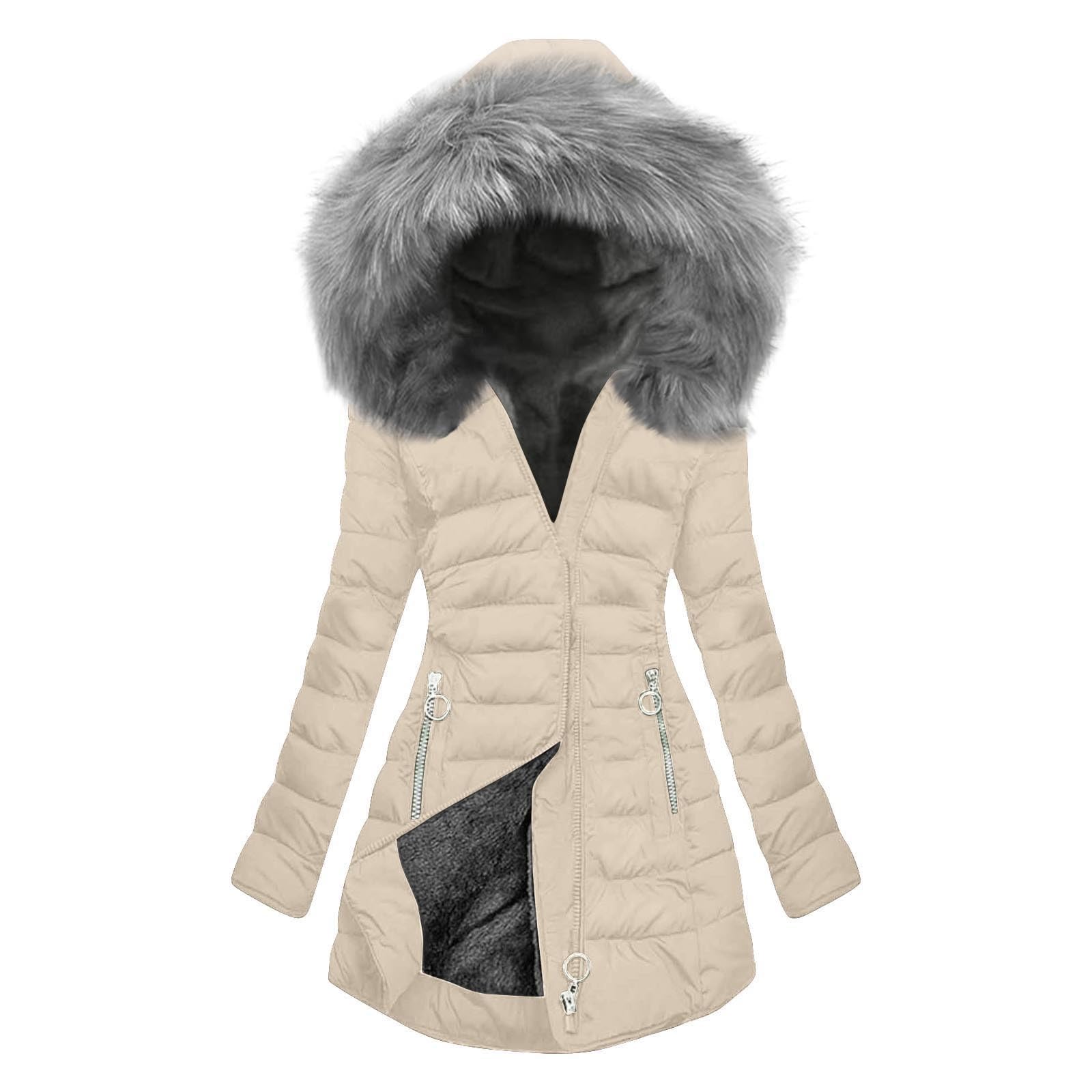 Generisch Damen Warmer Lange Winterjacke Baumwolle Pufferjacke mit Kapuze Elegant Einfarbig Baggy Bequem Daunenjacke