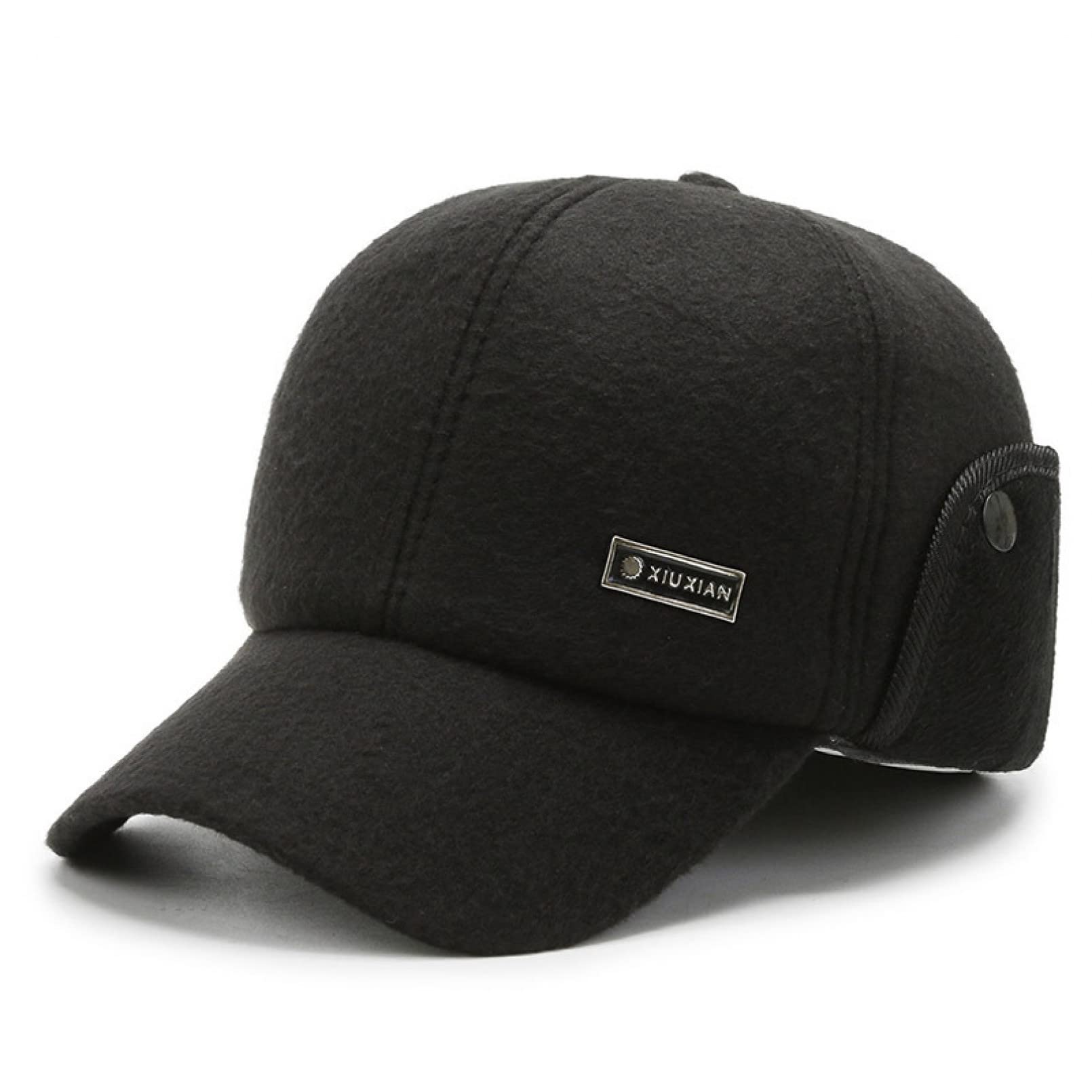 czapka baseballowa Baseball Cap Men Black Hat With Earflap For Male Outdoor Warm Ear Protection Solid Baseball Cap Middle-Aged Dad Bonnet