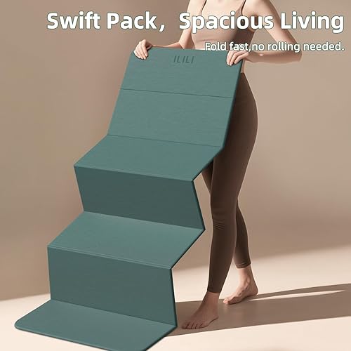 Miniatura 2 de ILILI Tapete de yoga plegable, 0.394 in de grosor, material TPE, suave y cómodo tapete plegable de 0.4 pulgadas, fácil de transportar y almacenar,