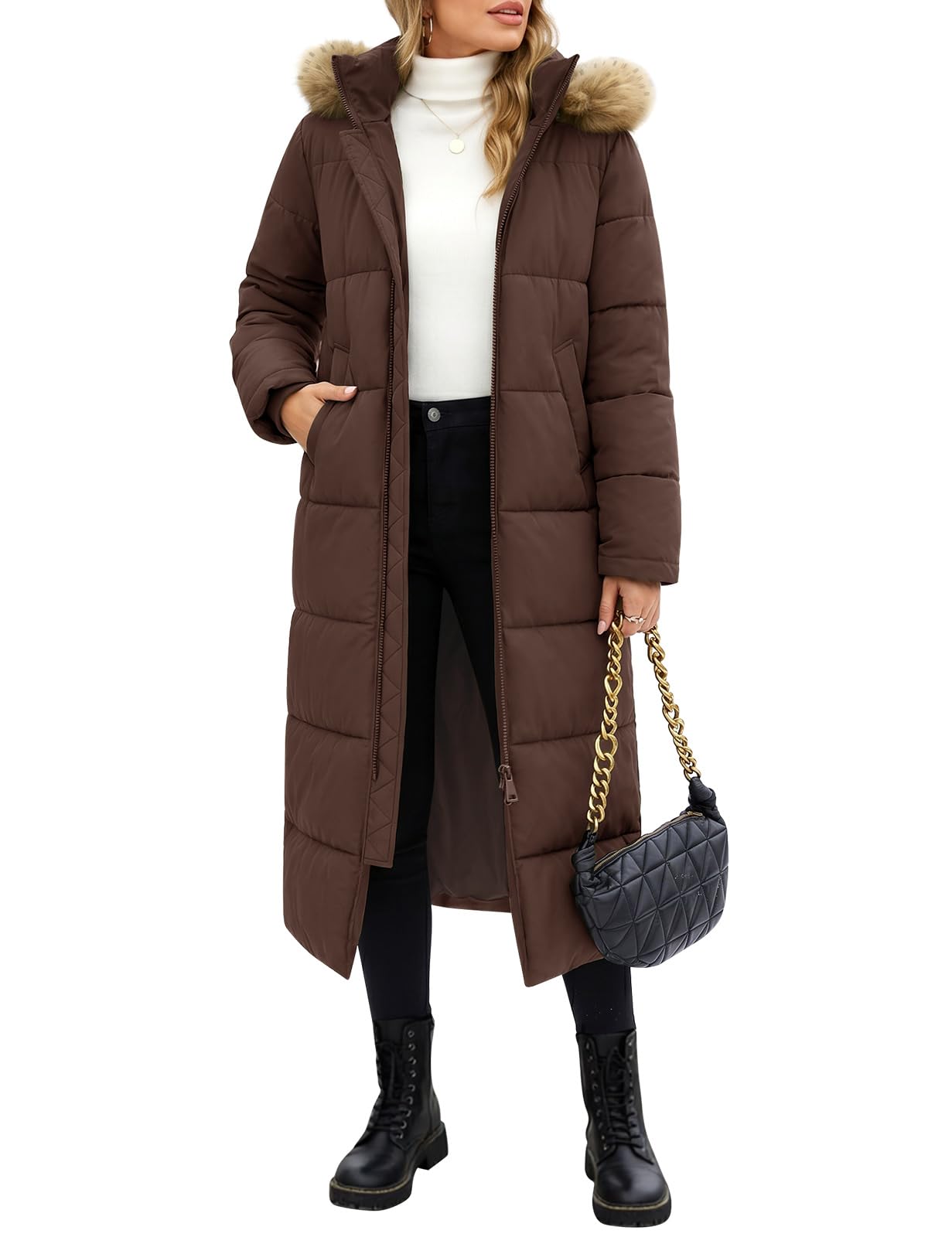 Tuopuda Cappotto Donna Lungo Invernale Giubbotto Giacca Cappotti Imbottita Caldo Addensare il cappotto Parka Giacche con Cappuccio Trapuntato Giaccone Outwear Antivento Cappotti