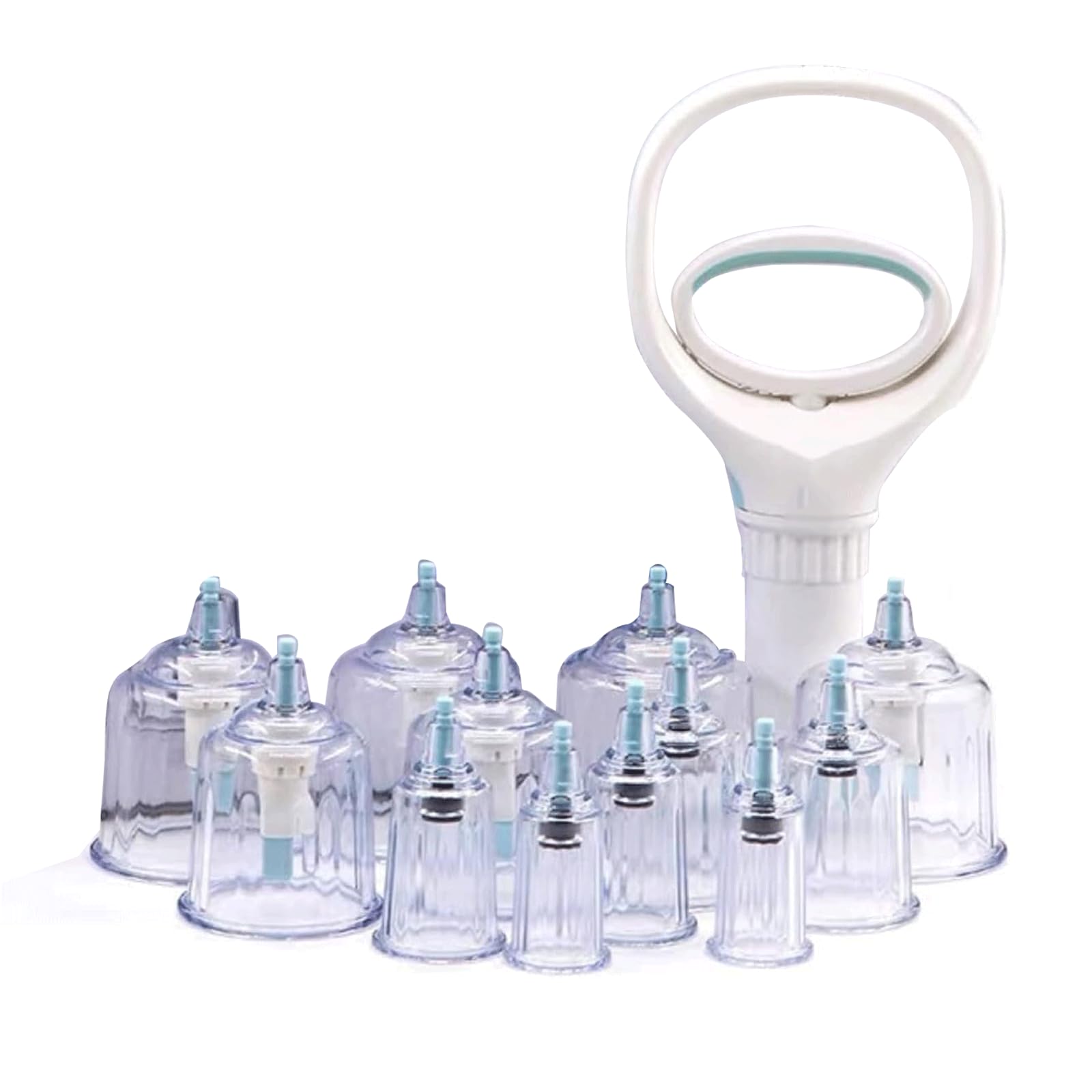 Kit massaggiatore per Il Corpo da 12 Tazze Set di Attrezzature per coppettazione Dispositivo per Terapia di aspirazione con coppettazione sottovuoto con Maniglia di pompaggio