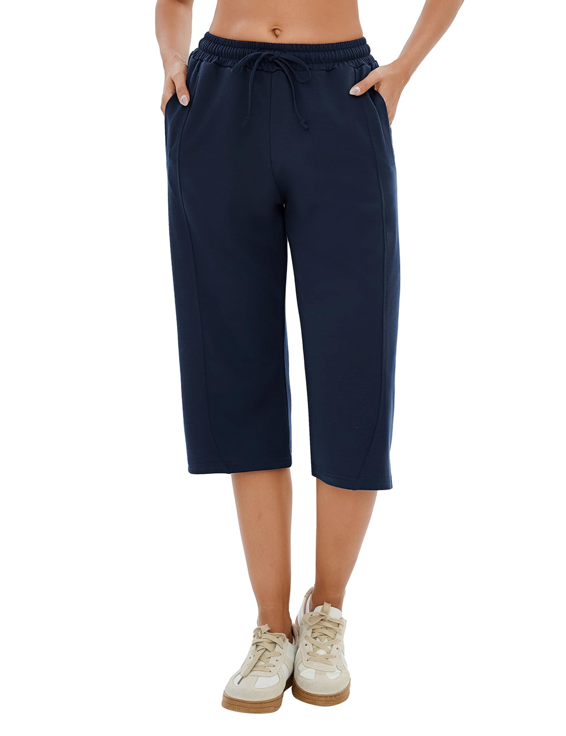 Jahetuul Jogginghose Damen 3/4 Baumwolle Sporthose mit Taschen Bequeme Freizeithose Sommerhose mit Kordelzug für Yoga Fitness und Alltag