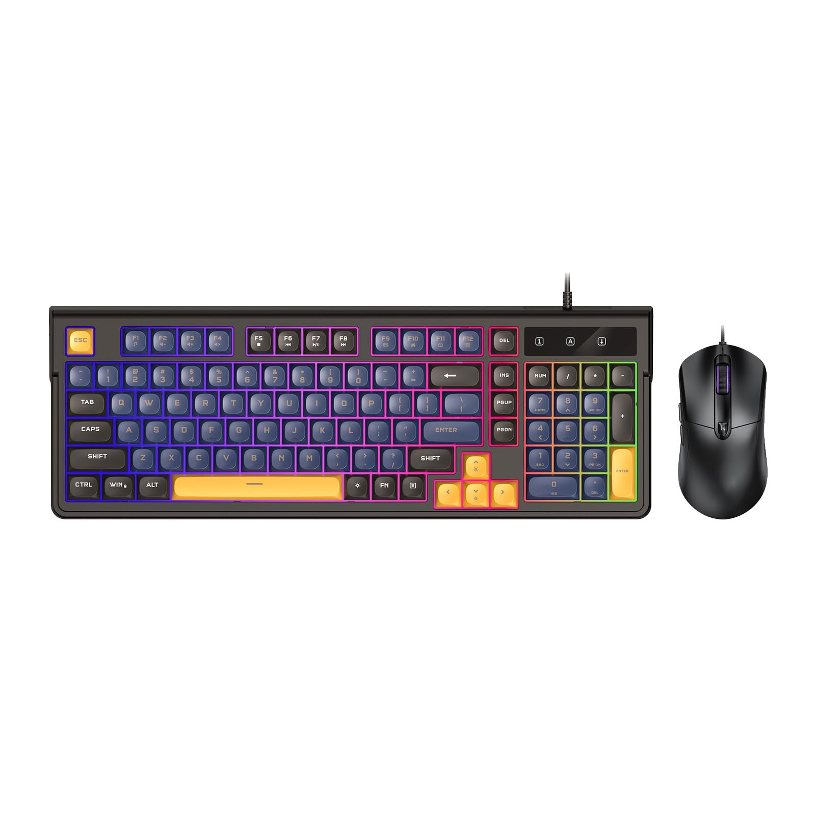 Ergonomiczna Klawiatura i Mysz do Gier z Podświetleniem RGB, Kolorowym Oświetleniem, Kompaktowym Układem, funkcją USB Plug and Play dla, MacOS (Niebieski czarny zestaw)