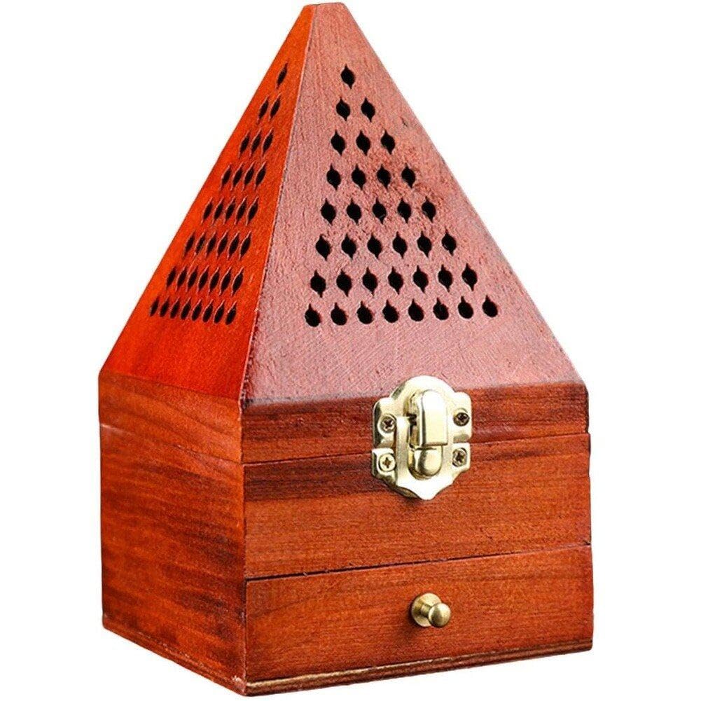 Lipfer Pyramid Aromatherapy Box Vintage Wooden Incense Holder Aromatherapy Box Sandalwood Pine Wood Hollow Home Incense Burner Chinese Style Incense Burner