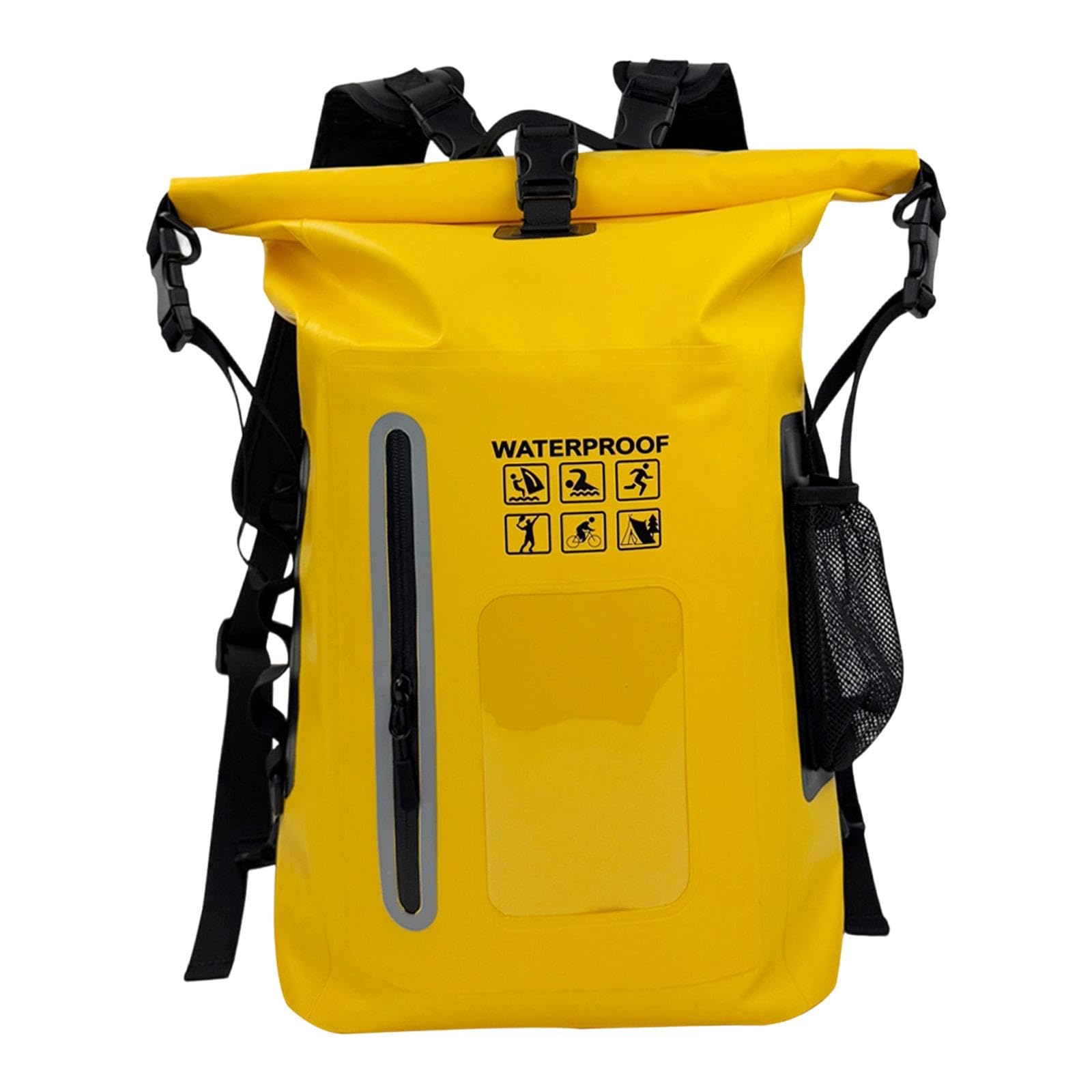 Qianly Wasserdichter Rucksack Outdoor Trockenbeutel Aufbewahrungstasche Schwimmen Segeln Leichtgewichtiger Packsack aus PVC für Camping Bootfahren, Gelb