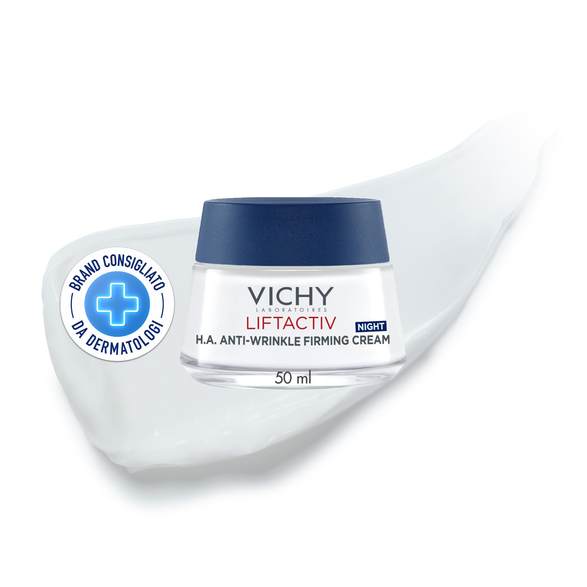 Vichy Liftactiv H.A. Crema Anti-Rughe Rassodante Notte con Acido Ialuronico Puro, Ramnosio e Vitamina C, 50 ml