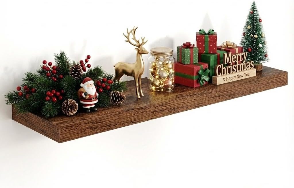 Heimlove 36 Inch Floating Shelves for Wall,10 Deep Brown Wood Shelves with Invisible Brackets,Wall Mounted Storage & Display Shelves for Bedroom,Living Room,Kitchen,Office Brown 35.7"W x 10.3"D x 1.8"H,New