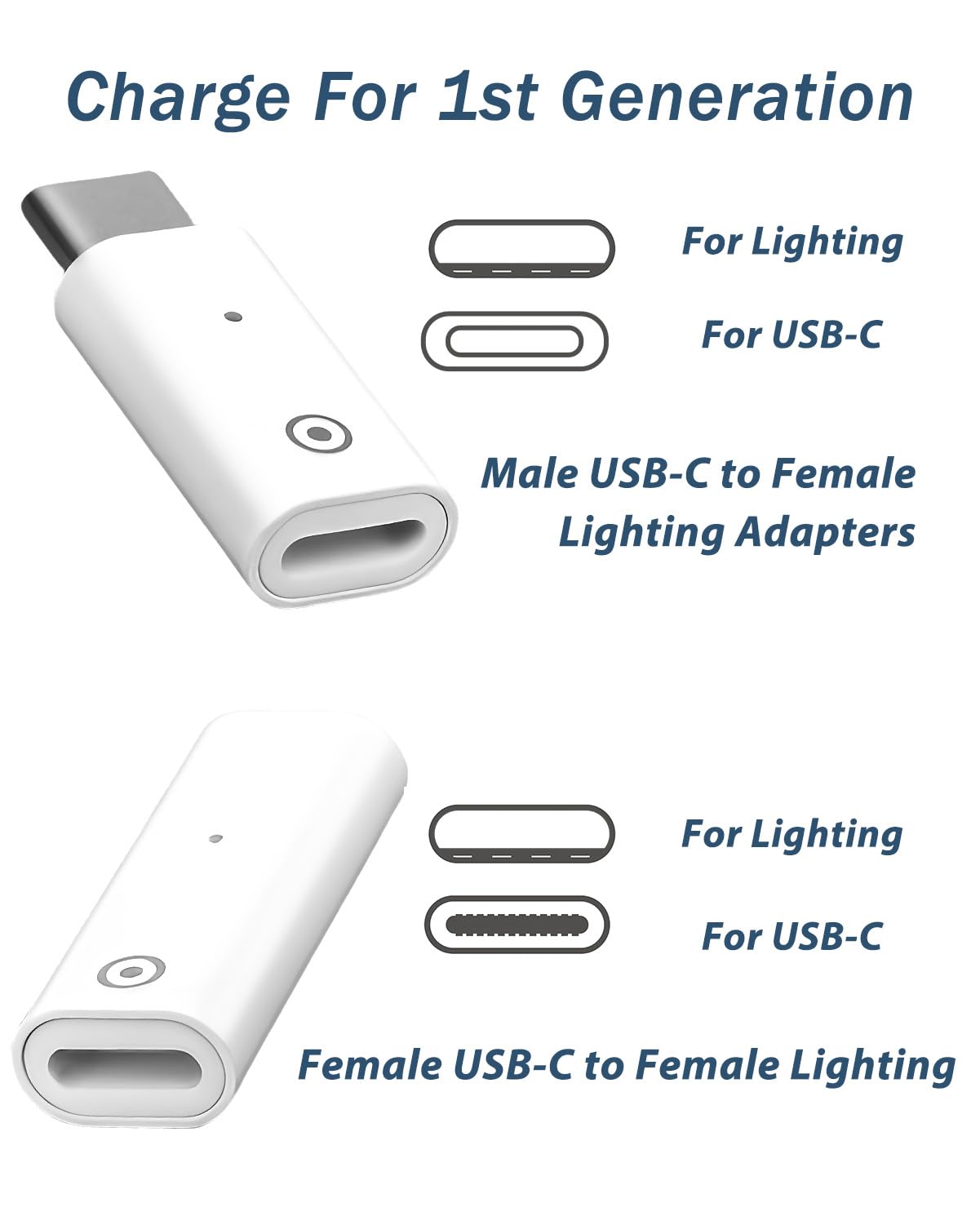 Zestaw 2 adapterów ładujących do Apple Pencil 1. generacji – wtyczka USB-C i gniazdo na złącze 8-pinowe – tylko do ładowania – kompatybilny z iPad 10. generacji – bez Bluetooth/danych