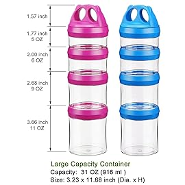 SELEWARE Portable Stackable Food Storage Containers for Snacks Formula Powder and Drinks Twist Lock System Airtight Leak-proof BPA and Phthalate Free Blue and Red