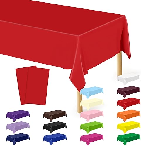 Miniatura 52 de Paquete de 4 manteles desechables de plástico para fiestas, 54" x 108" manteles rectangulares blancos y dorados, mantel impermeable para mesas Punto