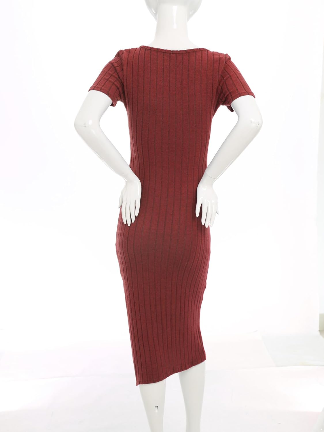 ACSUSS Summer Ribbed Knit Maternity Bodycon Dress Side Split Short Sleeve Pregnancy Dress for Baby Shower
