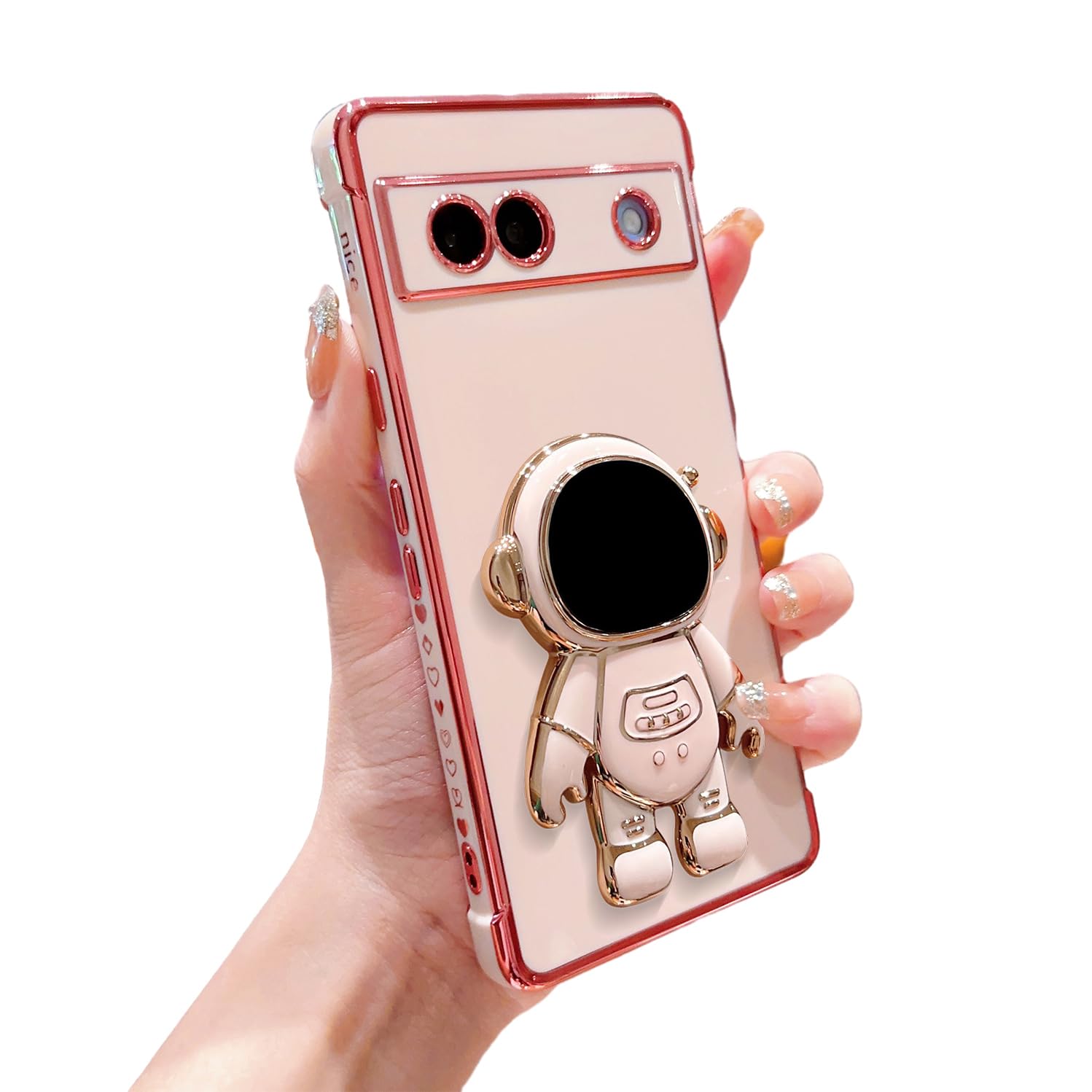 Phylla Phone Case For Samsung Galaxy A15 4G/5g 6.5",Luxury Plating Astronaut Stand Holder Phone Case With Cute Love Heart Side Small Pattern Soft Silicone Shockproof Kickstand Cover Bumper (Purple - View #10