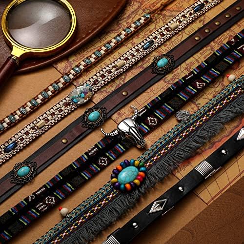 6 Pcs Cowboy Hat Band Replacement Handmade Ethnic Western Hat Belts Adjustable Hat Bands for