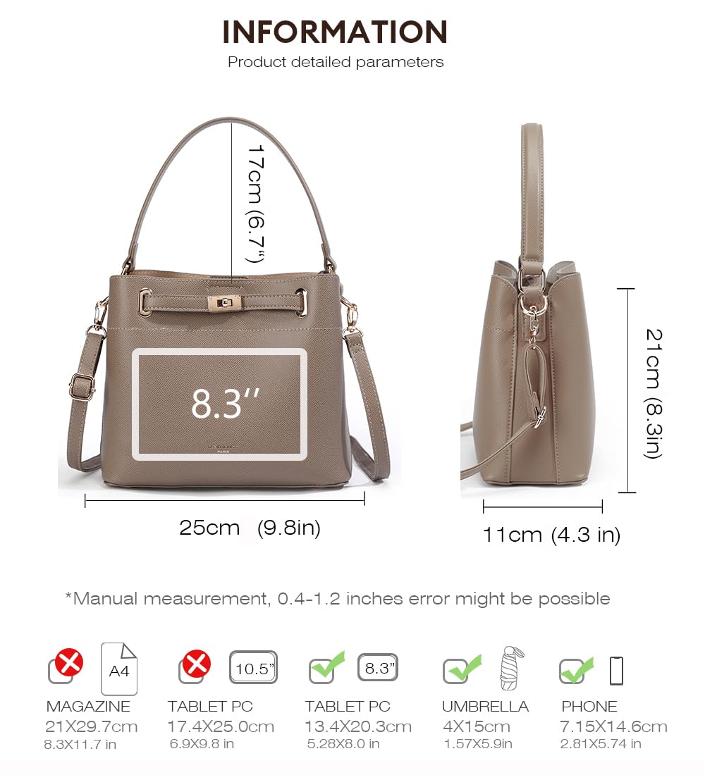 David Jones - Sac à Main Seau Porté Epaule - Sac à Main Bandoulière Taille Moyenne - 3 Compartiments Plusieurs Poches - Elégant Classique Chic Ville Tendance Designer Bucket Bag