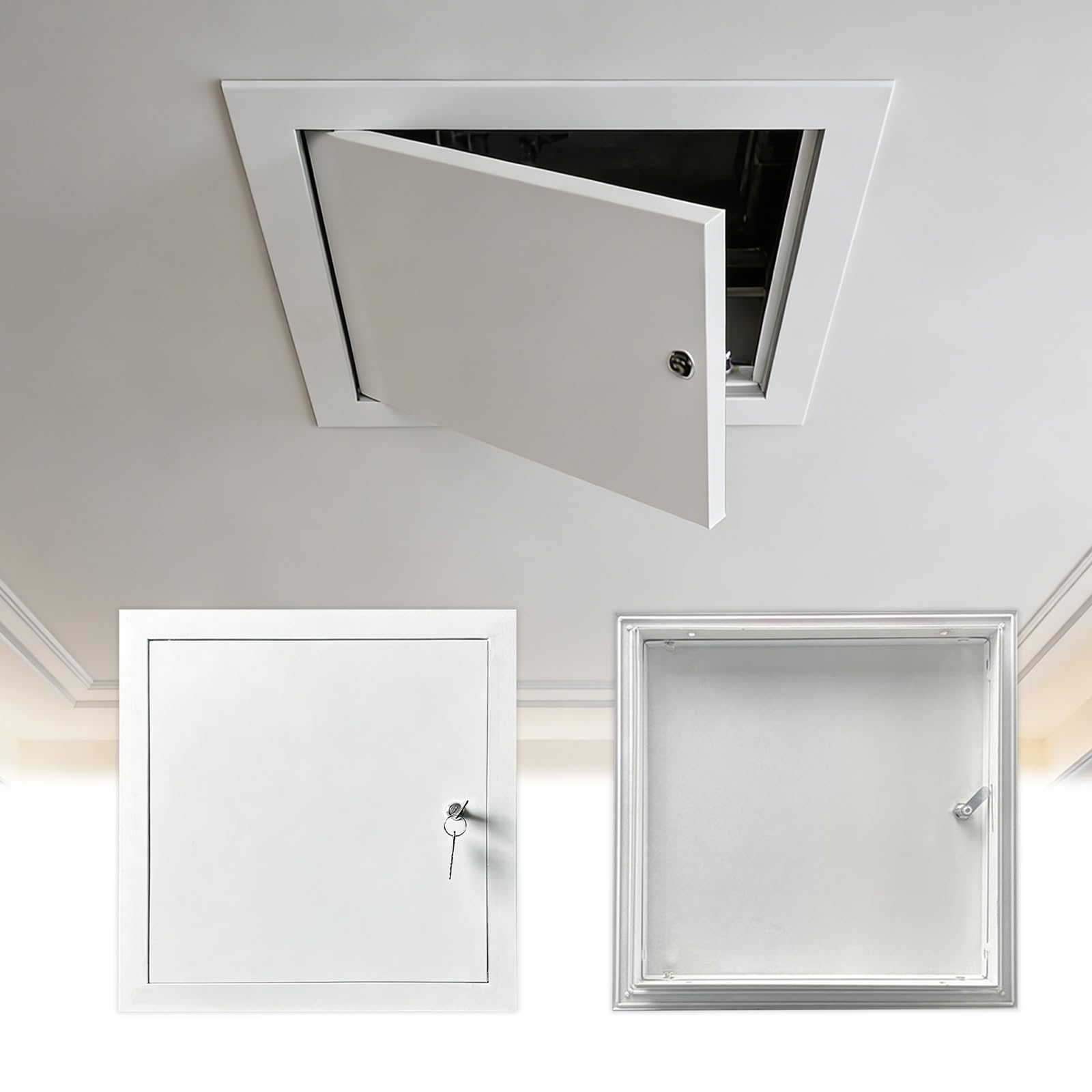 Yuqiwkk White Recessed Metal Access Panel Attic Access Door/Wall Hatch Cover Plate(23.6X23.6in/60X60cm)