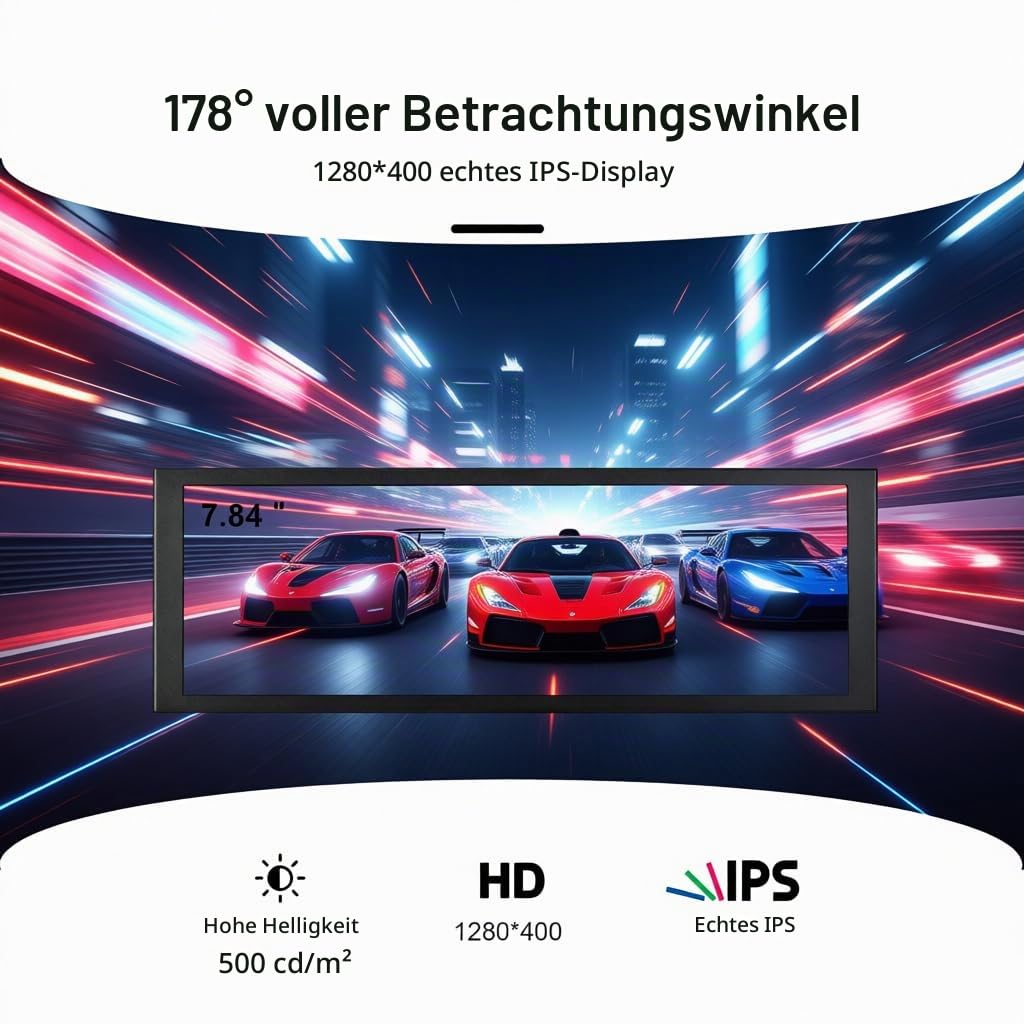 7,84-Zoll-Mini-Monitor HD IPS 1280x400 Zweitbildschirm mit gestrecktem Balken-LCD-Display für Laptops Geschwindigkeit, Temperatur, für Windows 10/11 Only, Kompatibel mit AIDA64 (Drittanbieter)