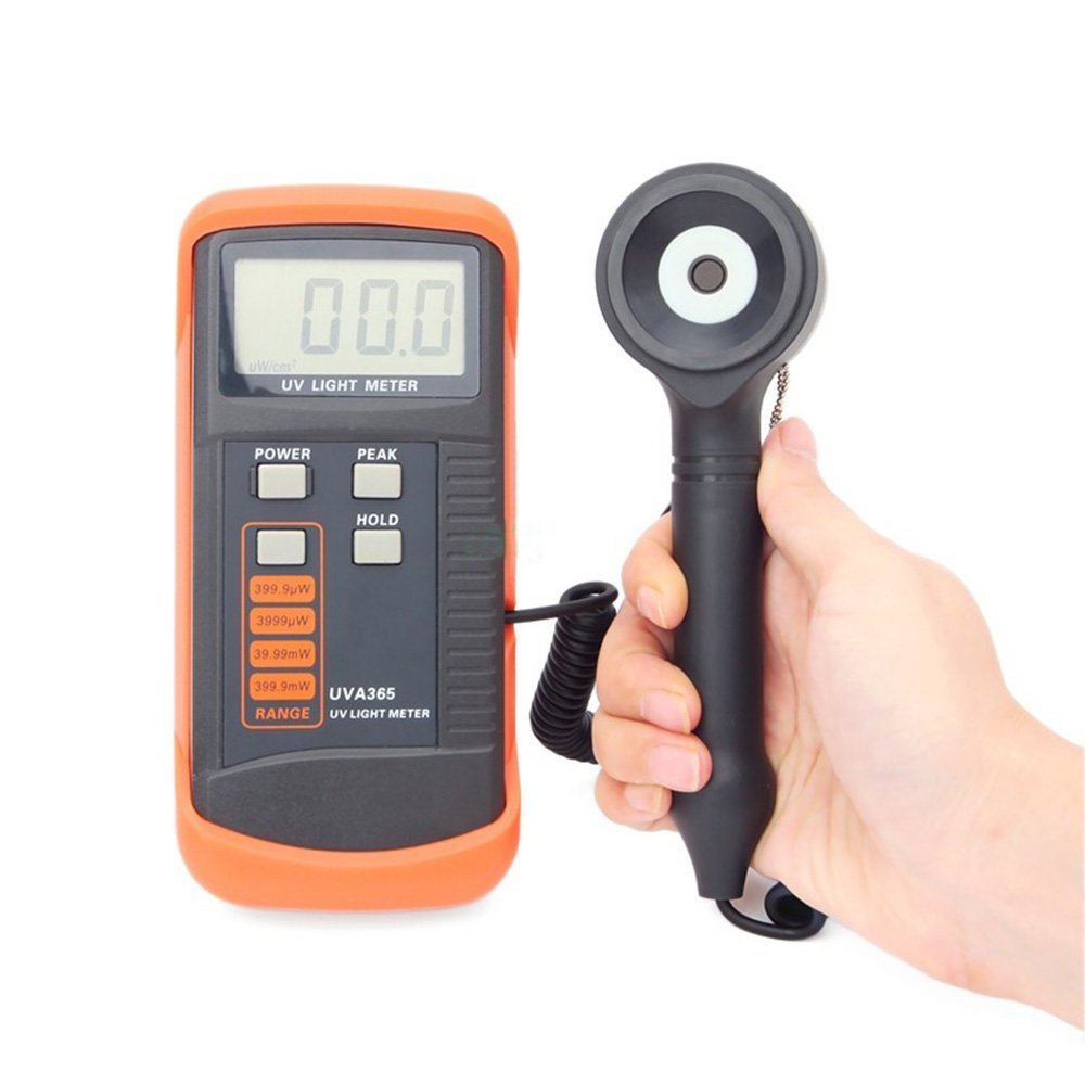 FBITE Digital Illuminance/Light Meter 400m W/cm UV Light Meter UVA LSI-circuit Tester UV Sensor With Light Correction Filter Data Peak Hold Function UVA365 Luxmeter
