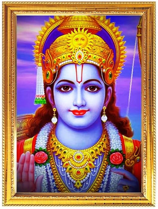 ANANYA FASHION & CRAFTS HUB God Rama Hindu God Photos With Golden Wooden Frame For Pooja Indian Religious Rituals, Personal Devotions 11.8 X 15.7