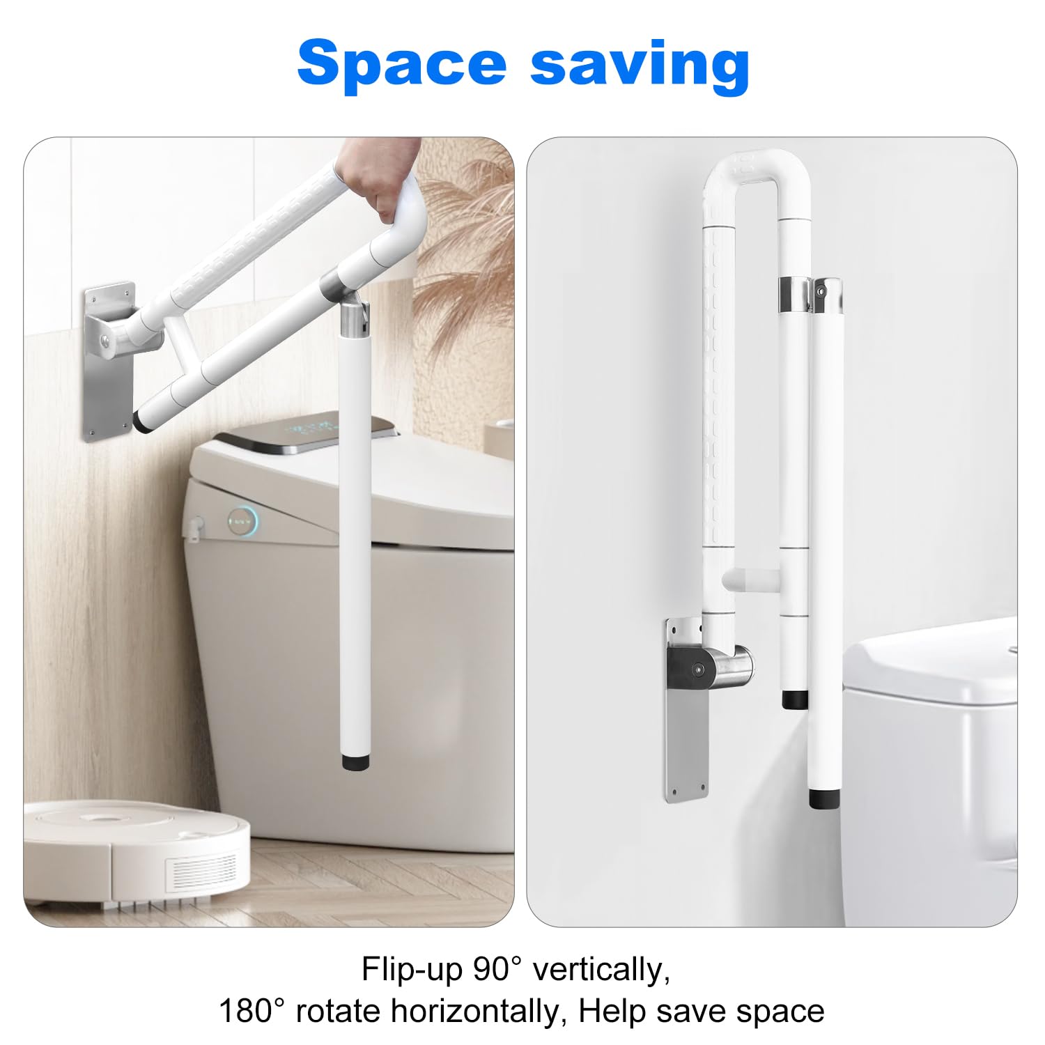 Maniglione Bagno Disabili, Maniglia Doccia Anziani, Maniglione Pieghevole Antiscivolo in Acciaio Inox, Per Anziani, Disabili, Incinte, Supporta 350KG