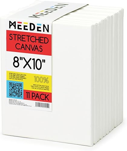 MEEDEN Lienzo estirado, 8 x 10 pulgadas, paquete de 11, lienzos blancos en blanco para pintar, 100% algodón, 8 onzas imprimado con geso, lienzo