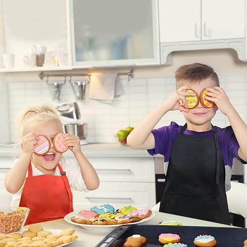 Miniatura 6 de SINLAND Delantal para niños con bolsillo, paquete de 2 delantales de chef para cocinar, hornear, pintar