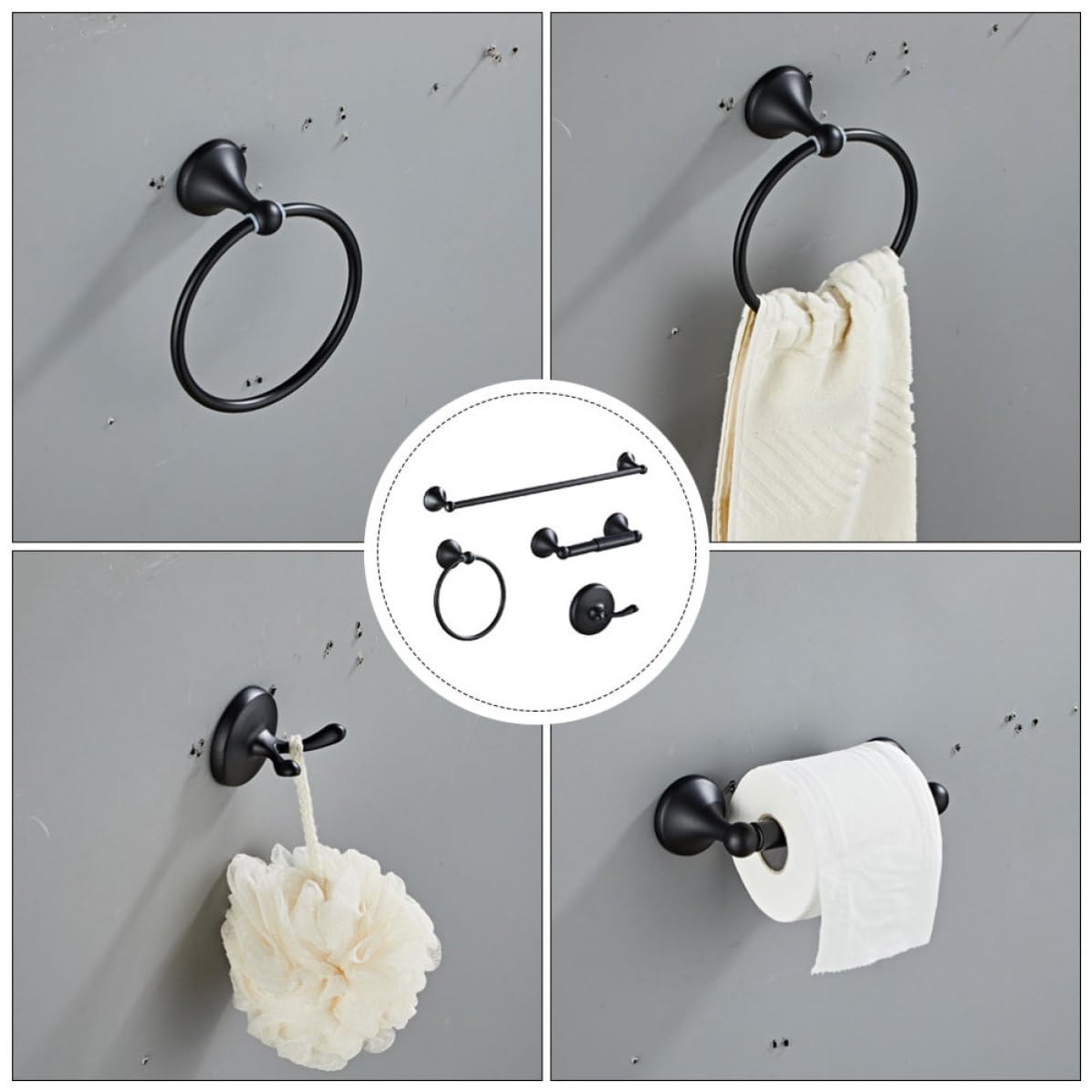 Anillo para Toallas de Baño Negro, Acero Inoxidable y Zinc