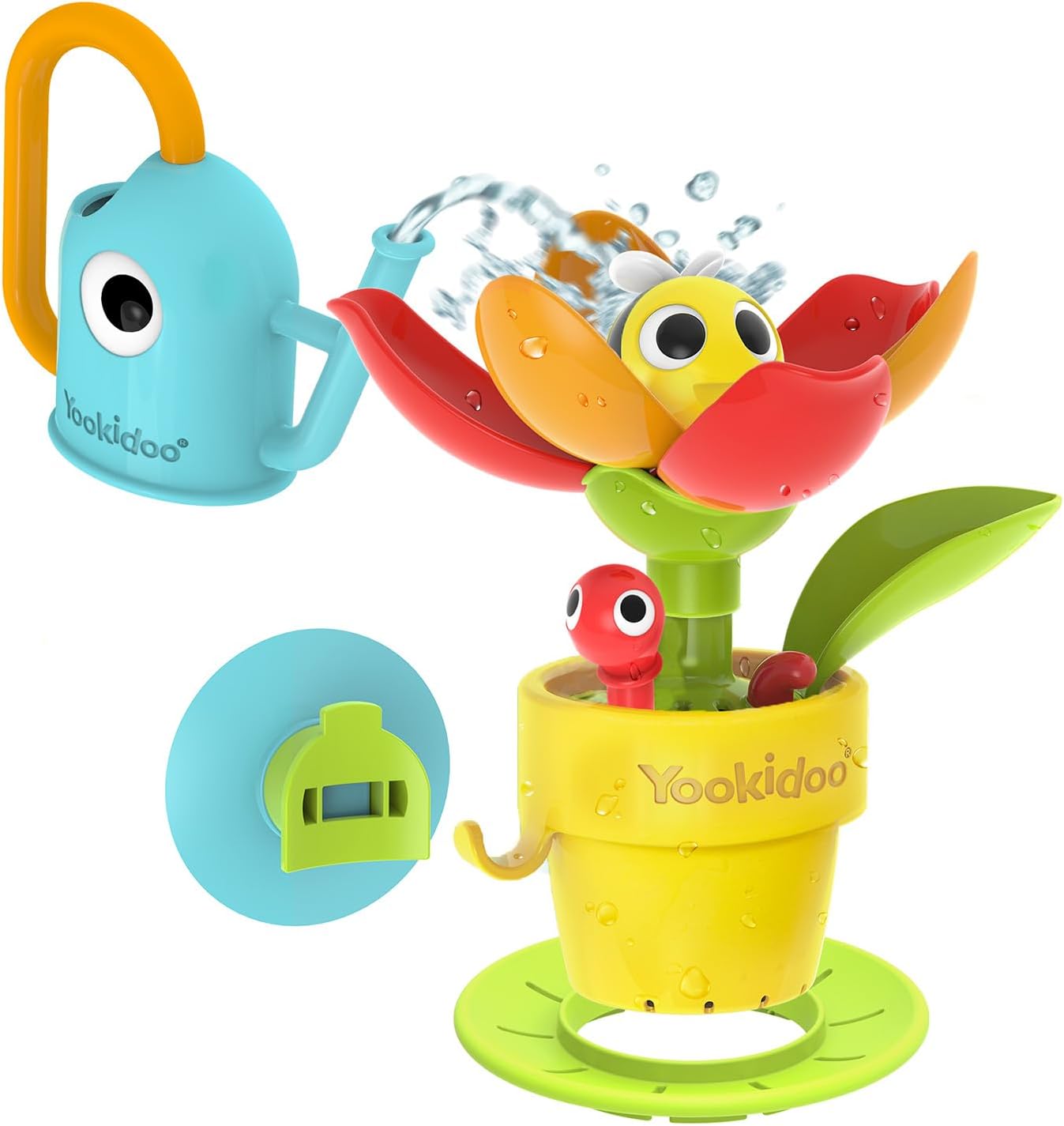 Yookidoo Toddler Baby Bath Toy (Ages 1-3) Pop-Up Bee Flower Sprinkler - Garden Adventure Set with Watering Can (Mold Free) Attach to Any Tub, Shower Fun for Bath time
