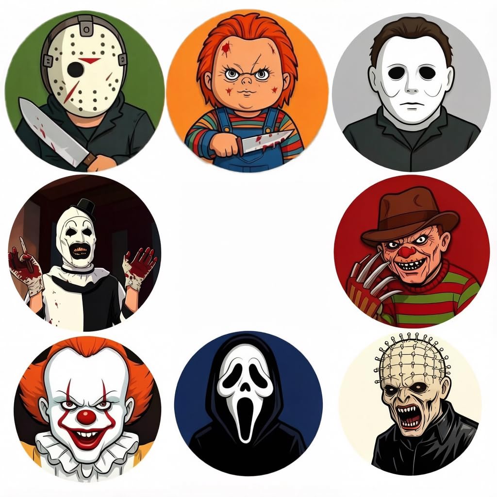 8 Pcs Horror Diamond Art Coasters Kit for Adults - Halloween Diamond Painting Coasters Kit, Movie Gem Art Coasters Set of 8, Halloween Home Decor 4x4inch